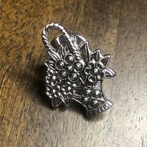 Vintage Avon Basket Silver Rhinestone Tie Tack 1 inch
